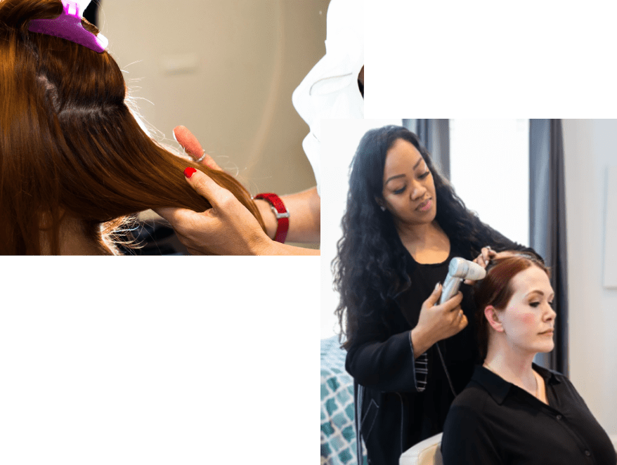 A collage of women getting their hair done